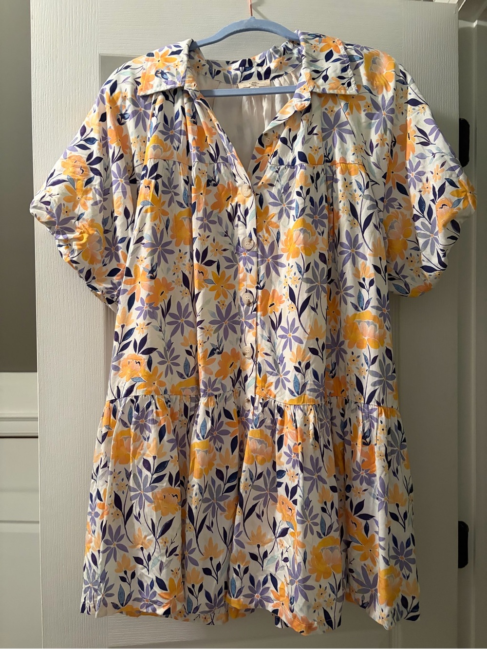 entro Yellow & Lavender Floral Button-Front Tunic